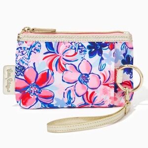 LILLY PULITZER Zip Top Wallet Wristlet Party Like A Lobstar Floral Pink Blue